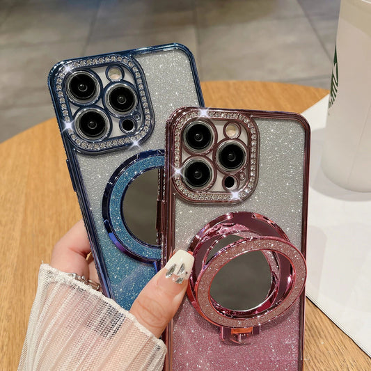 📲✨Gradient Glitter Holder Makeup Mirror Protective Case