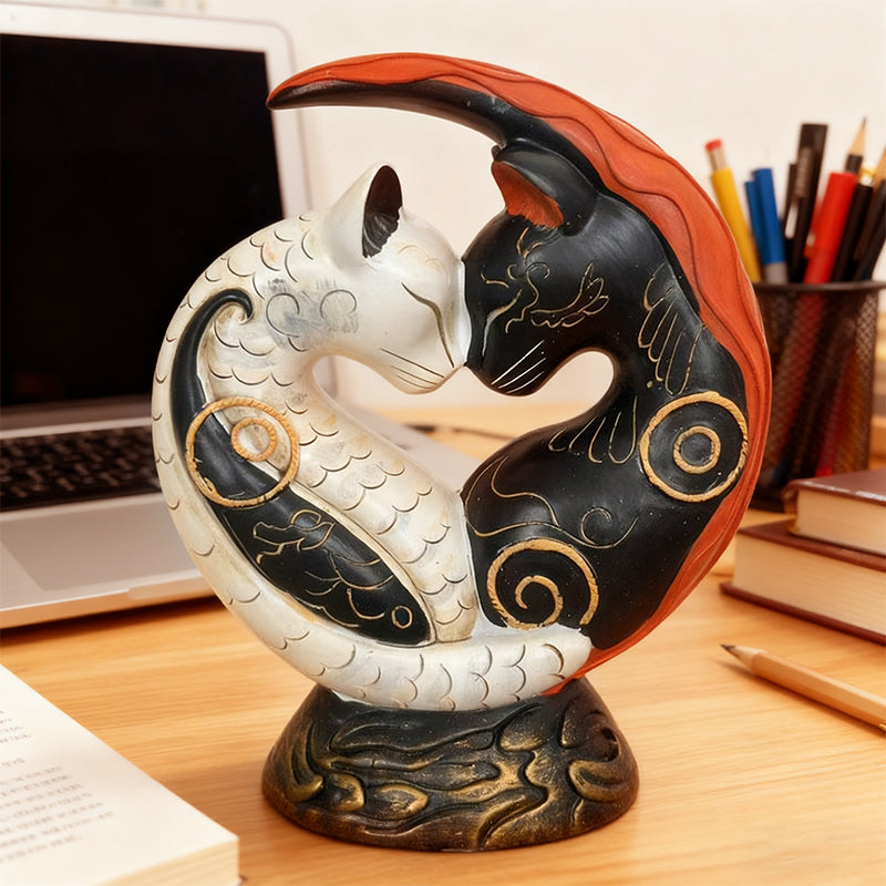 Black and White Cat Yin Yang Art Desk Decor