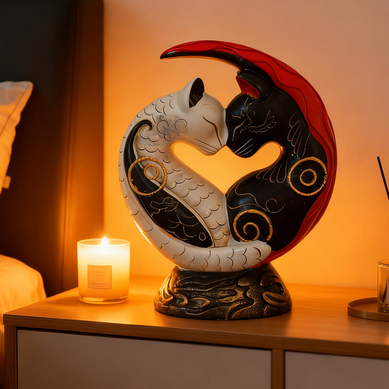 Black and White Cat Yin Yang Art Desk Decor