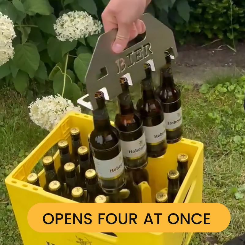 The Quad beer opener and carrier