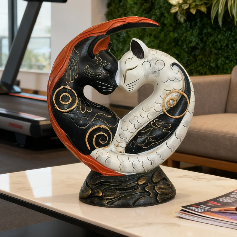 Black and White Cat Yin Yang Art Desk Decor