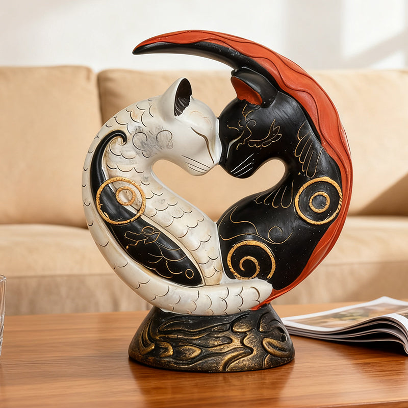 Black and White Cat Yin Yang Art Desk Decor