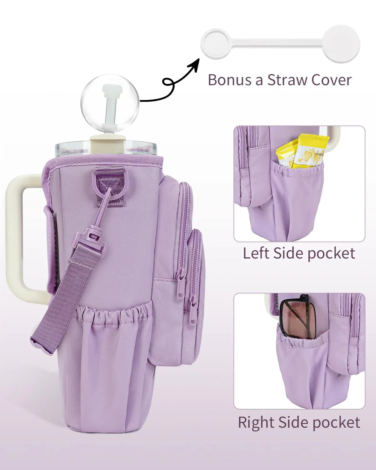 Adjustable shoulder bag with insulated cup holder for 40 oz