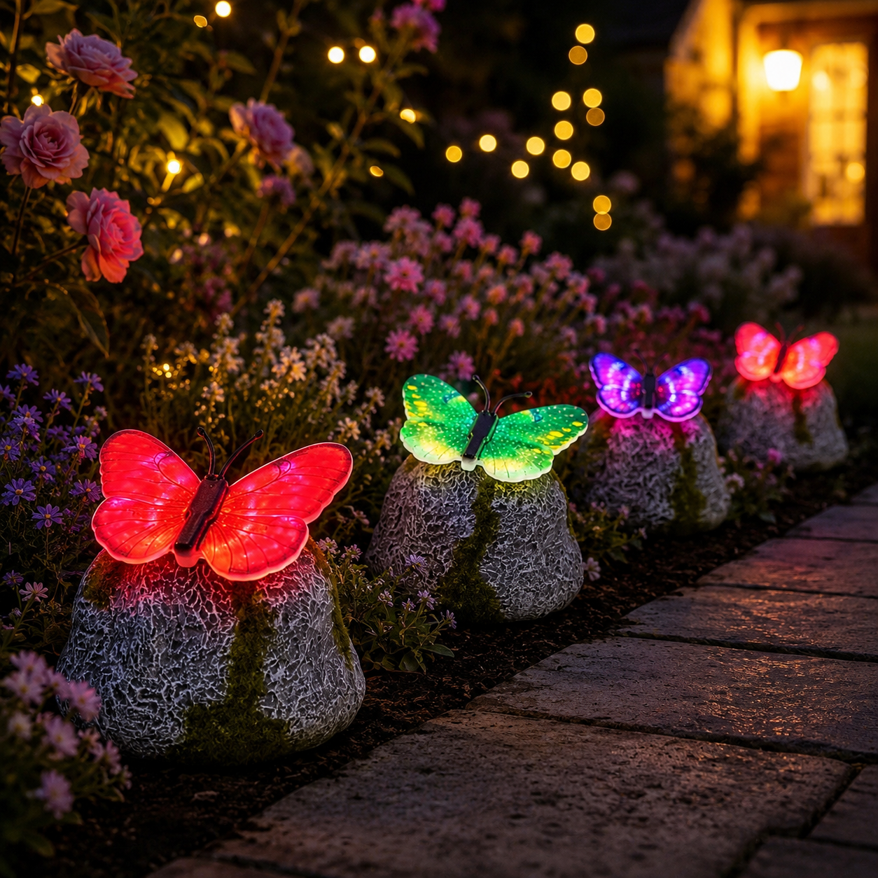 Solar-powered glowing butterfly garden lam