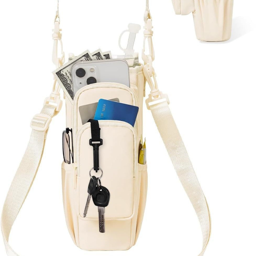 Adjustable shoulder bag with insulated cup holder for 40 oz