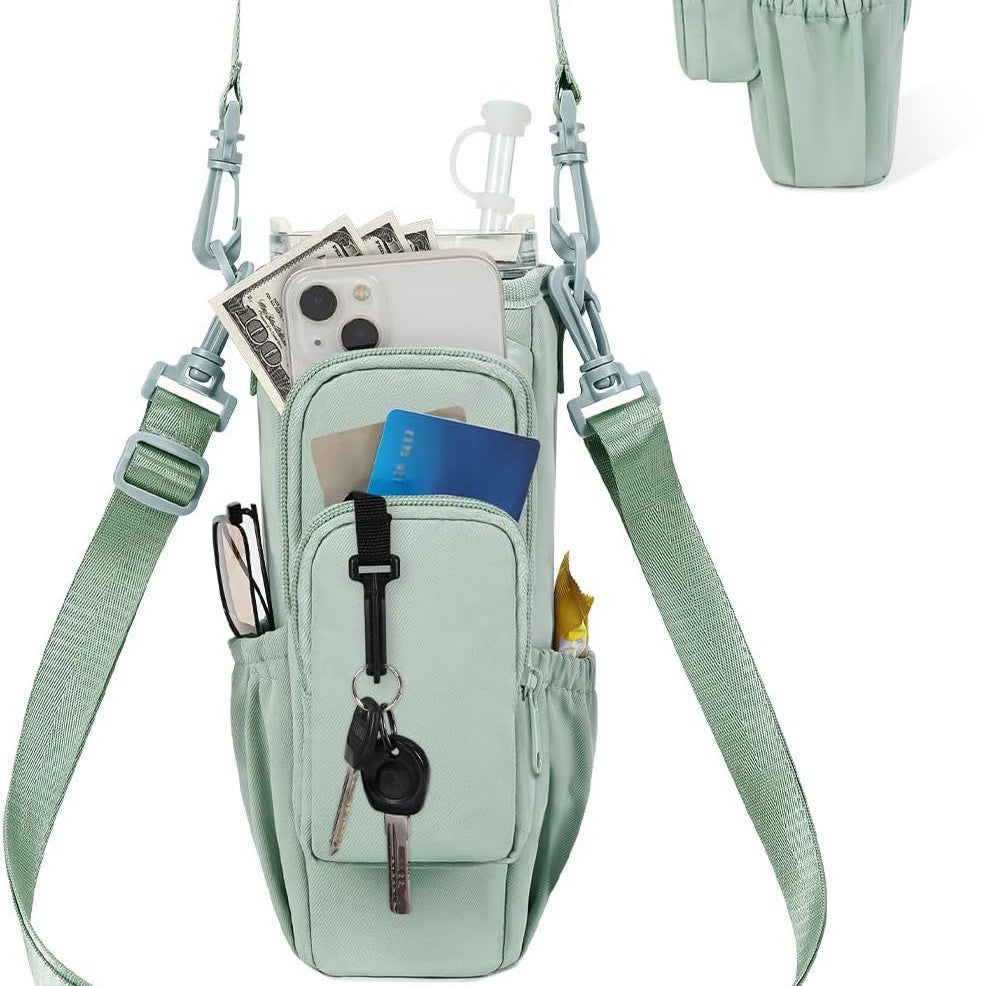 Adjustable shoulder bag with insulated cup holder for 40 oz