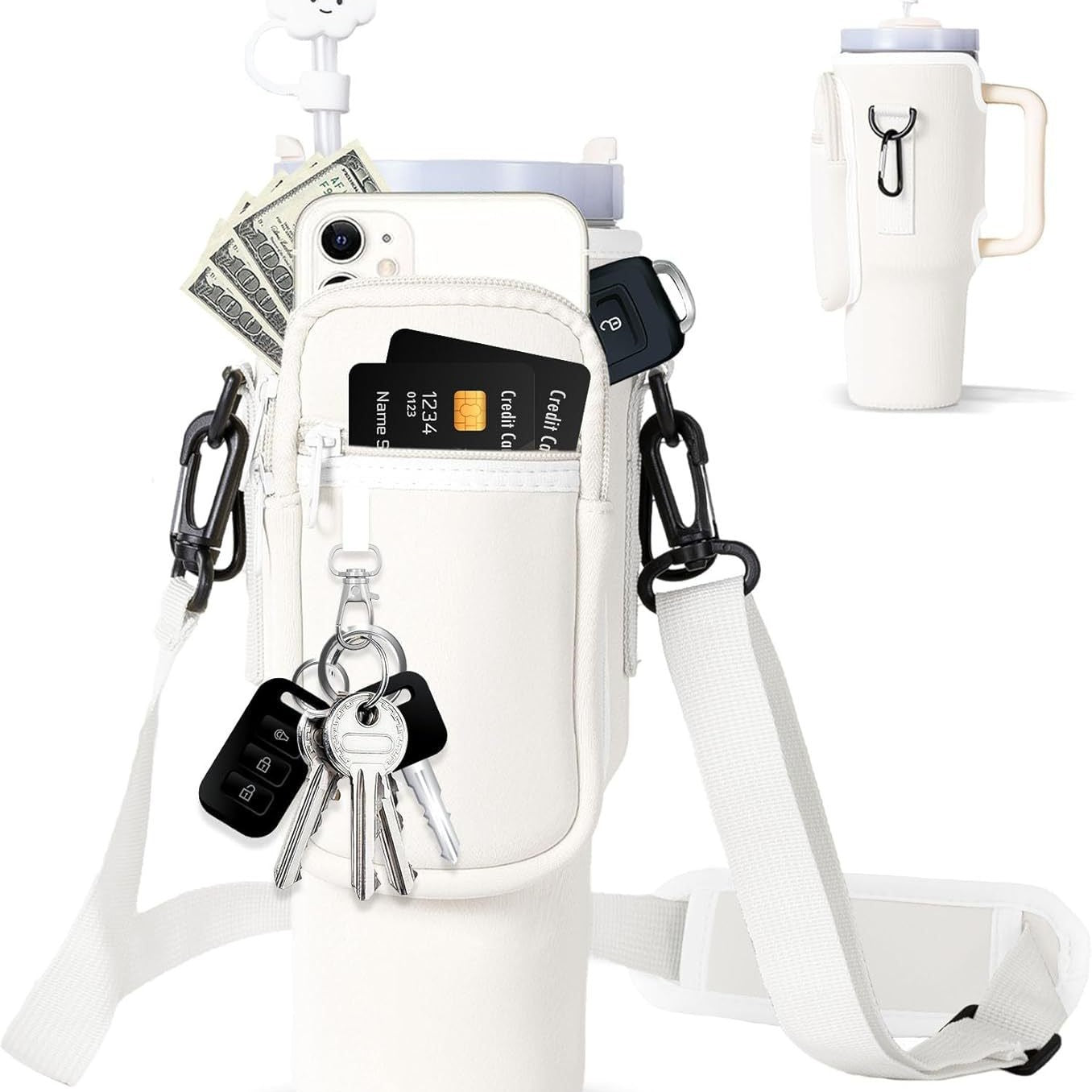 Adjustable shoulder bag with insulated cup holder for 40 oz