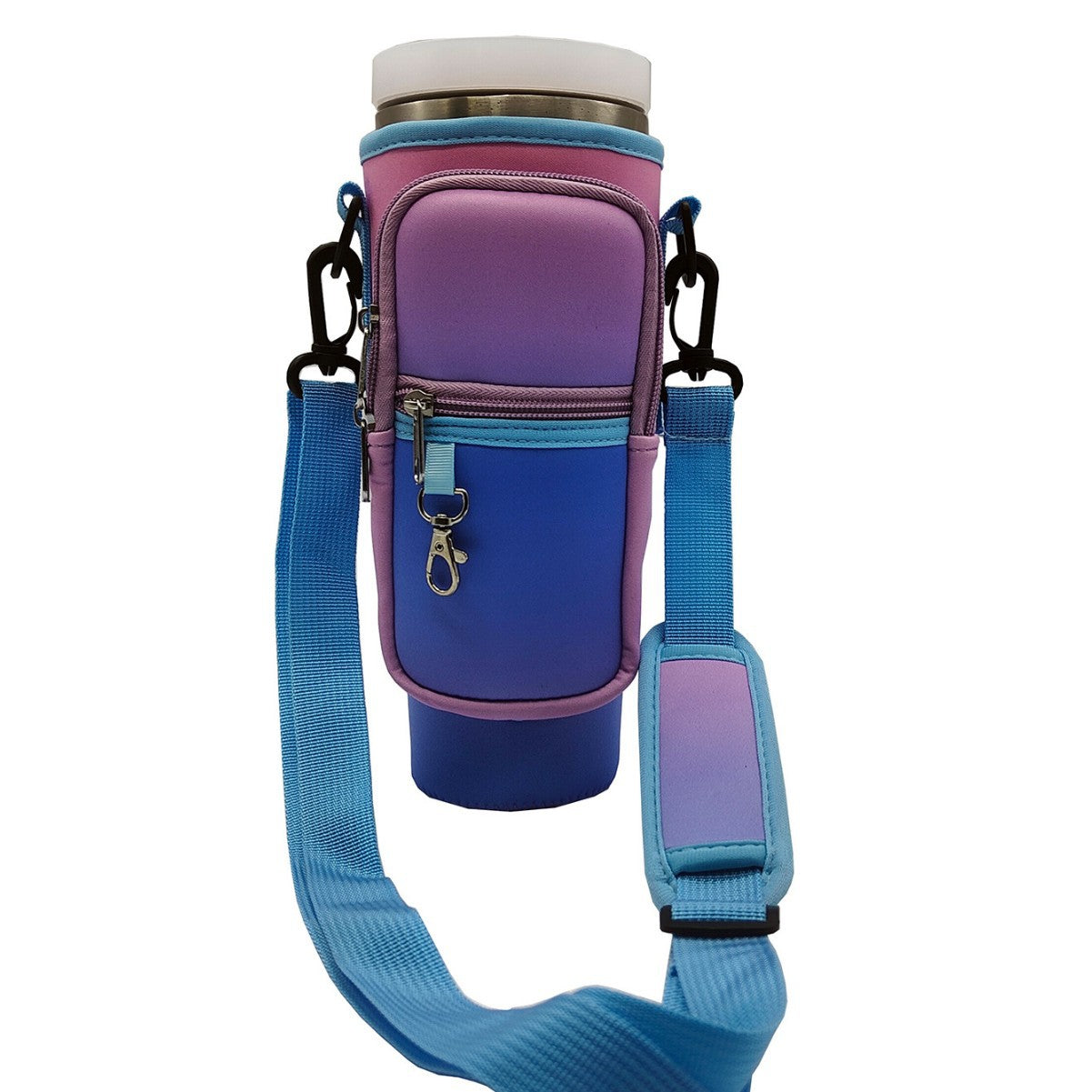 Adjustable shoulder bag with insulated cup holder for 40 oz