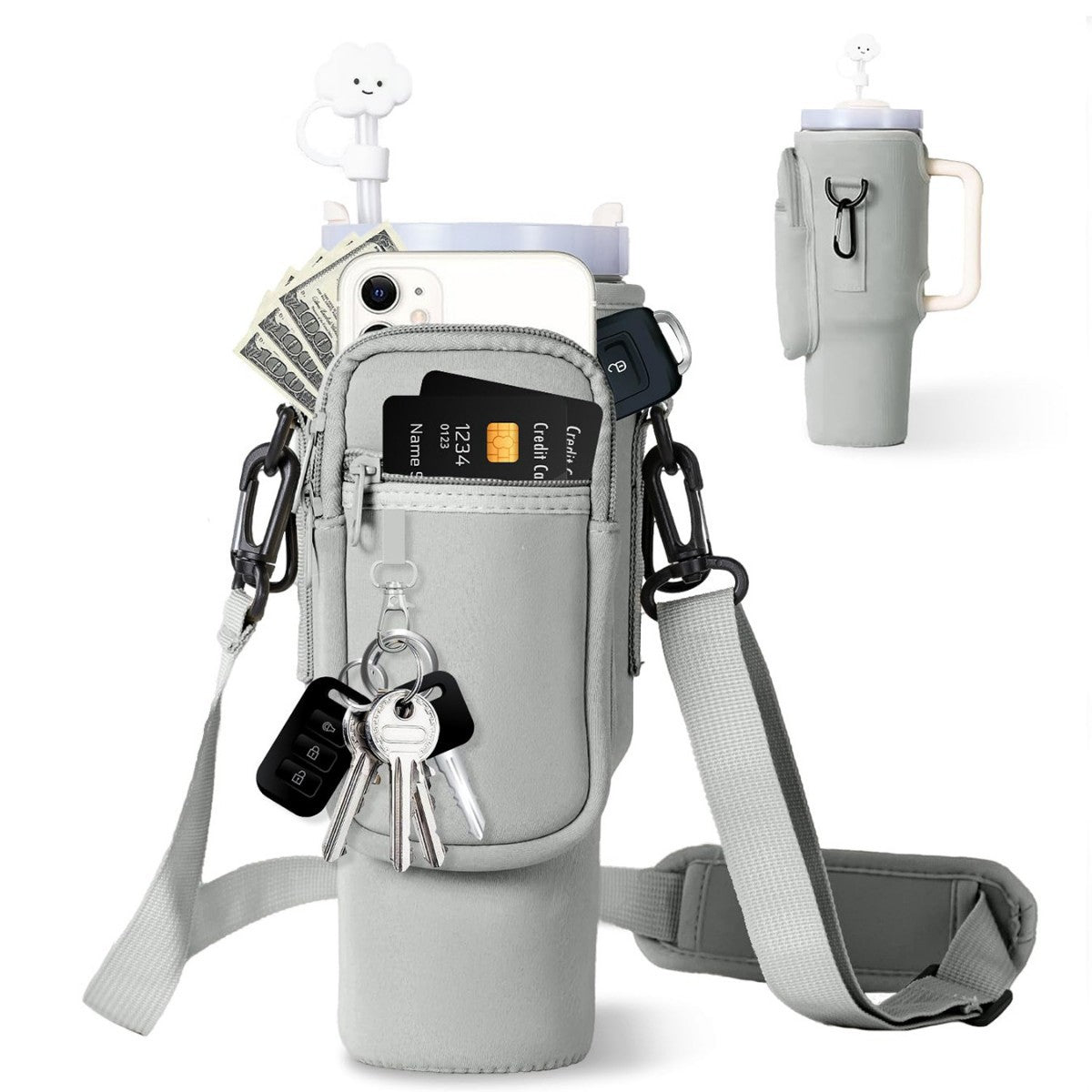 Adjustable shoulder bag with insulated cup holder for 40 oz