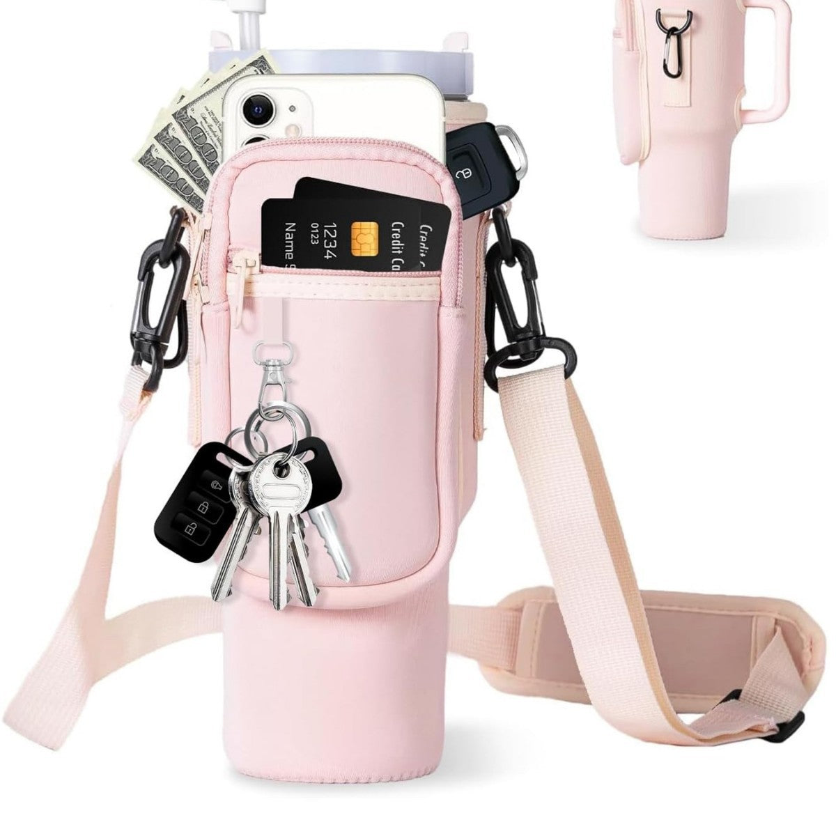 Adjustable shoulder bag with insulated cup holder for 40 oz