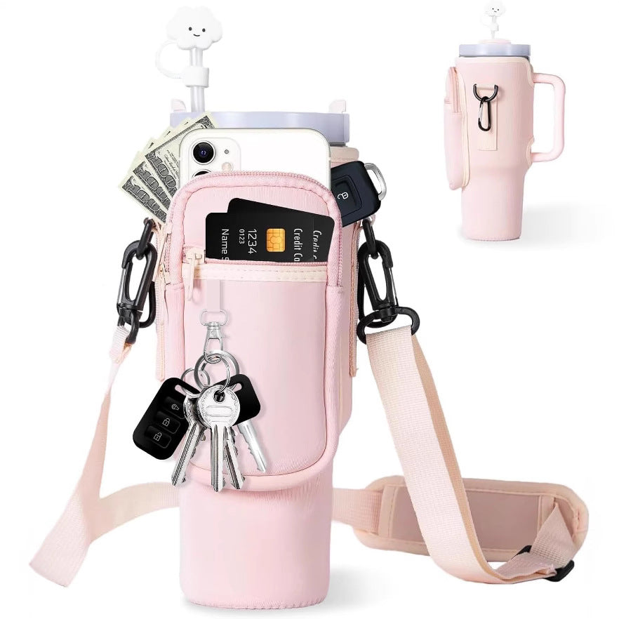Adjustable shoulder bag with insulated cup holder for 40 oz