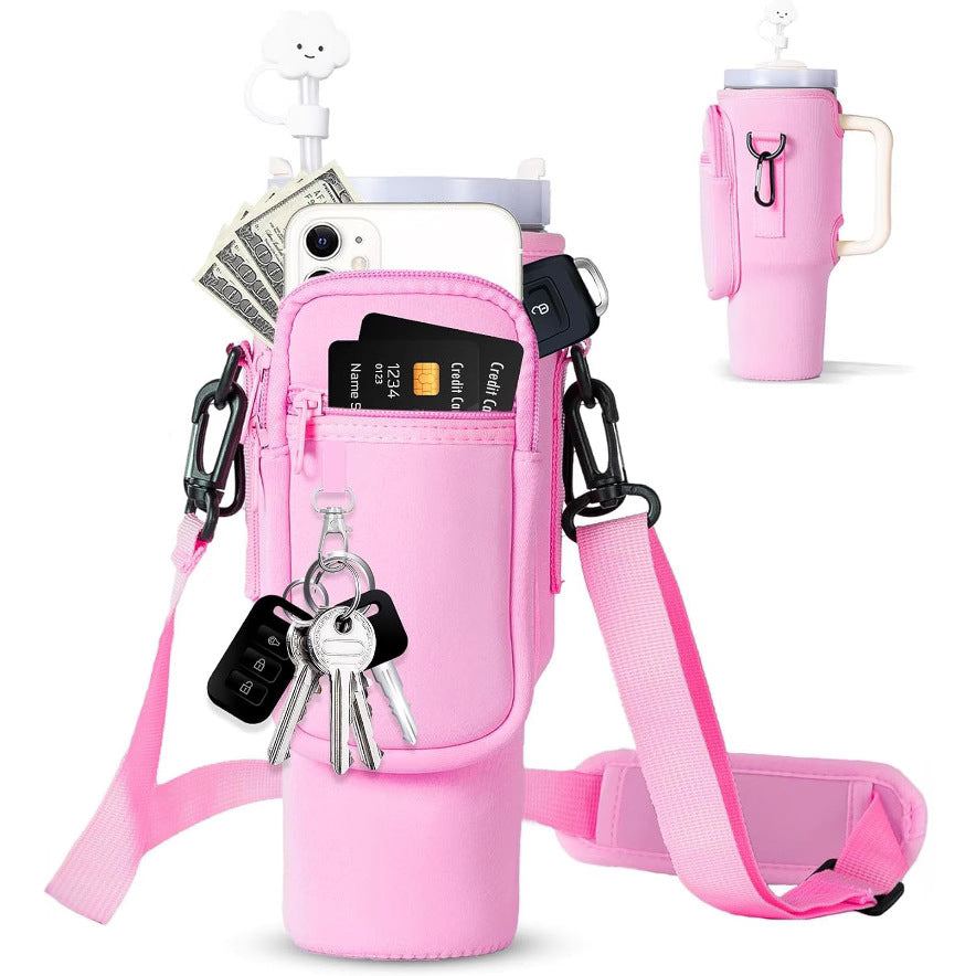 Adjustable shoulder bag with insulated cup holder for 40 oz