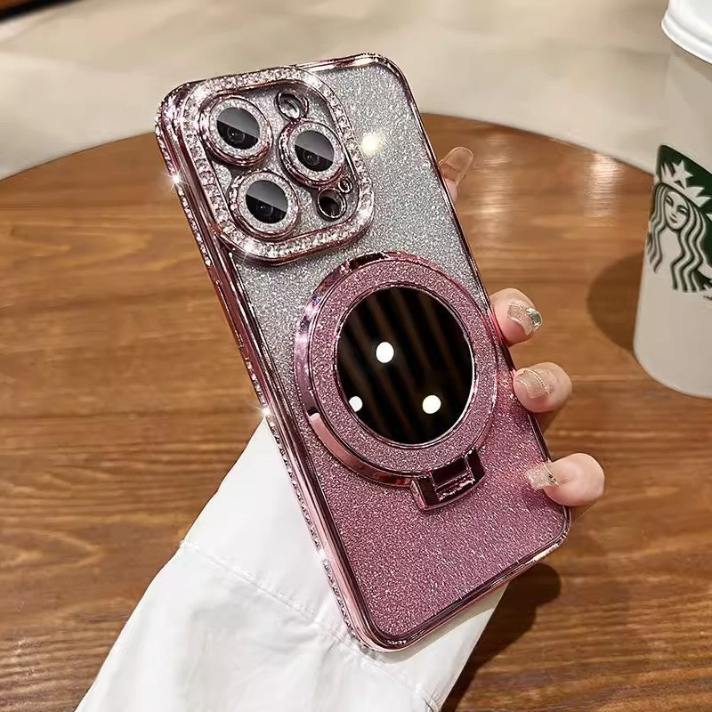 📲✨Gradient Glitter Holder Makeup Mirror Protective Case