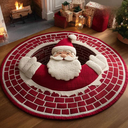 🌀 3D Illusion Christmas Rug 🎄 | Round, Non-Slip & Washable | Decorative Effect