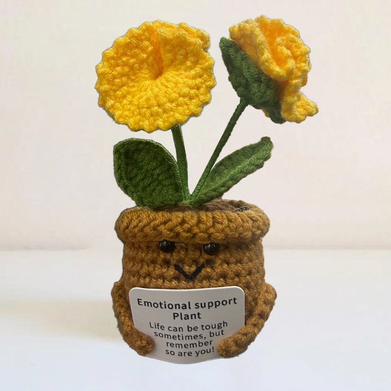 Knitted Artificial Flower Potted Plant Ornament 🌼🧶