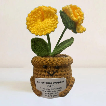 Knitted Artificial Flower Potted Plant Ornament 🌼🧶