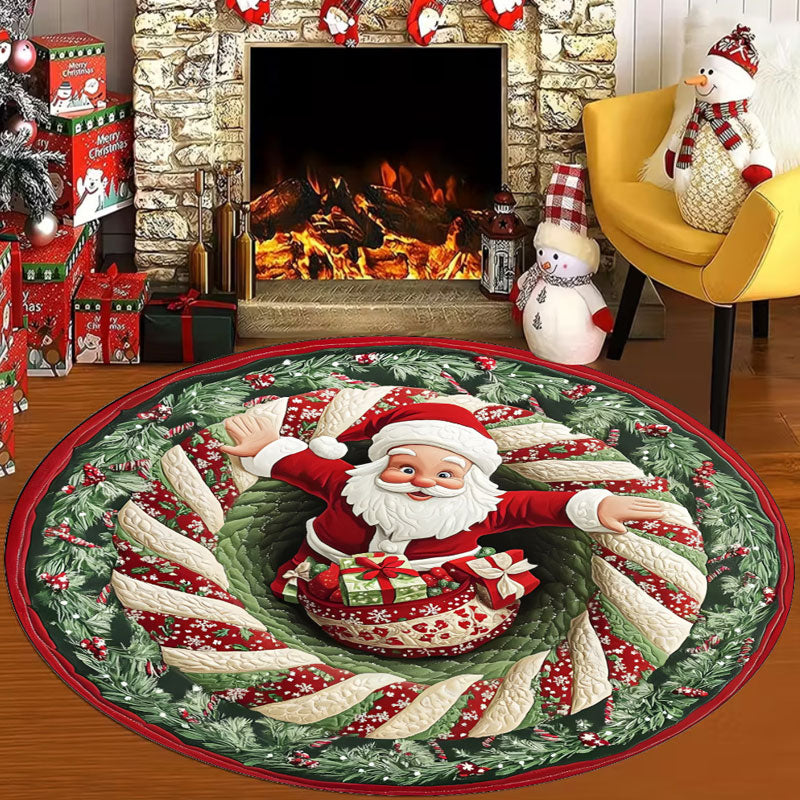 🌀 3D Illusion Christmas Rug 🎄 | Round, Non-Slip & Washable | Decorative Effect