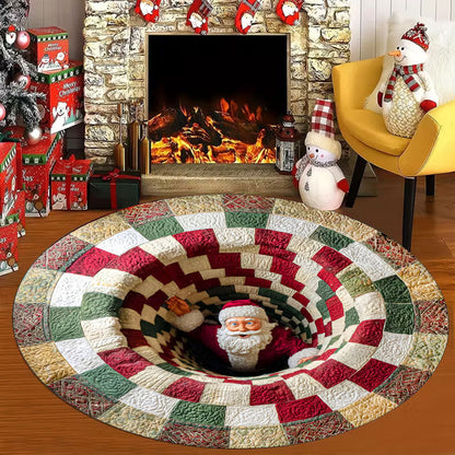 🌀 3D Illusion Christmas Rug 🎄 | Round, Non-Slip & Washable | Decorative Effect