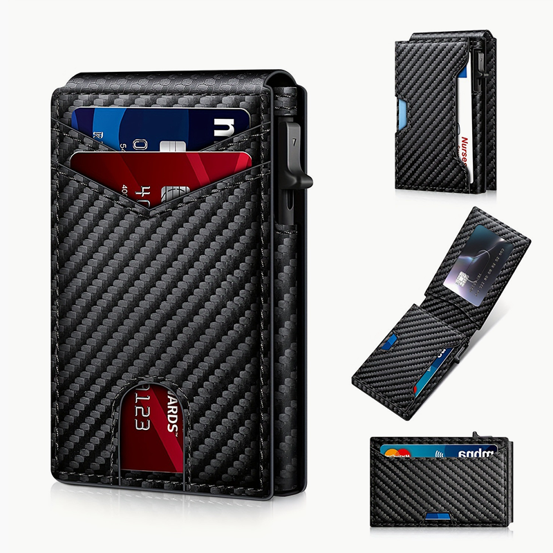 Minimalist Slim Wallet for Men – Holds 9–13 Cards, RFID Blocking Aluminum Bifold with Pop-Up Card Access, Built-In Money Clip & ID Window