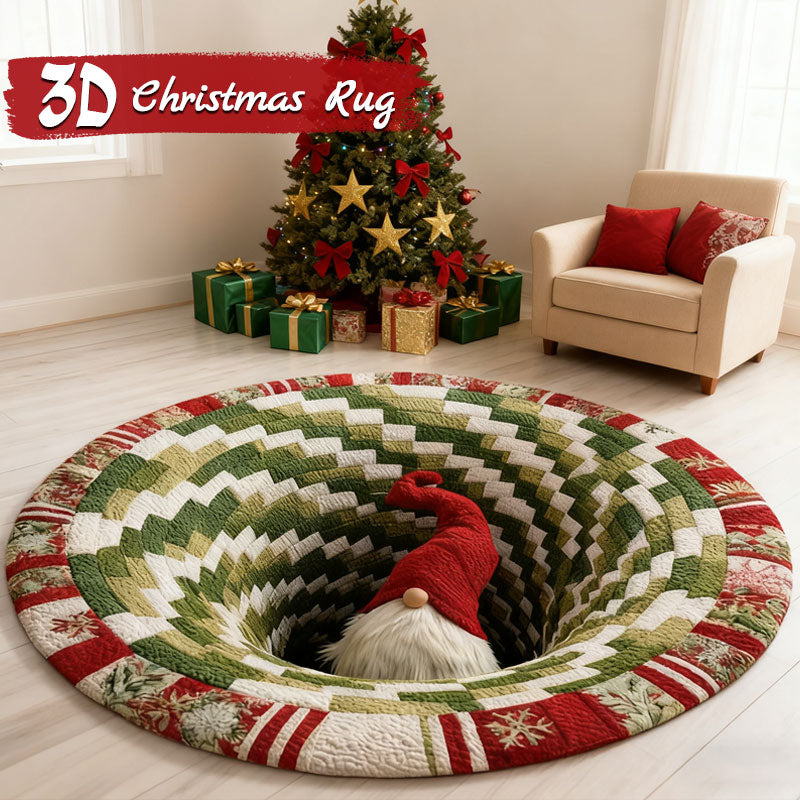 🌀 3D Illusion Christmas Rug 🎄 | Round, Non-Slip & Washable | Decorative Effect