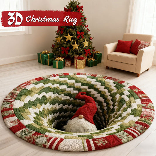 🌀 3D Illusion Christmas Rug 🎄 | Round, Non-Slip & Washable | Decorative Effect