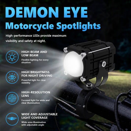 LED Devil Eye auxiliary headlights for motorbikes with high beam and dipped bea