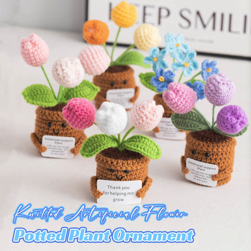 Knitted Artificial Flower Potted Plant Ornament 🌼🧶
