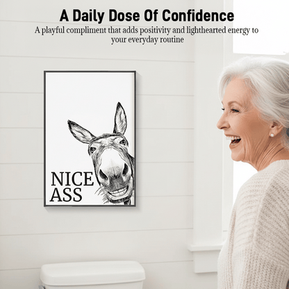 The cheeky ‘Nice Ass’ donkey bathroom canvas art Hidden humour for pure jo
