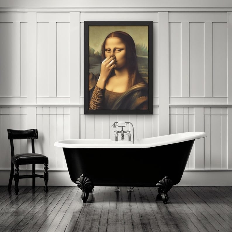 Imitation Mona Lisa art decoration, funny vintage toilet humour room decoration