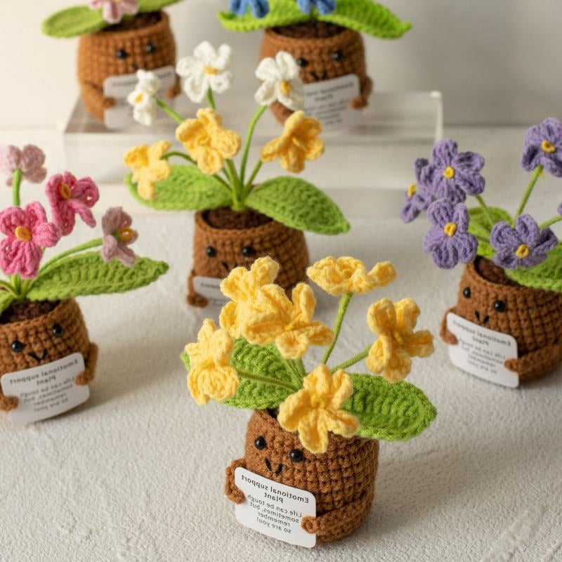 Knitted Artificial Flower Potted Plant Ornament 🌼🧶