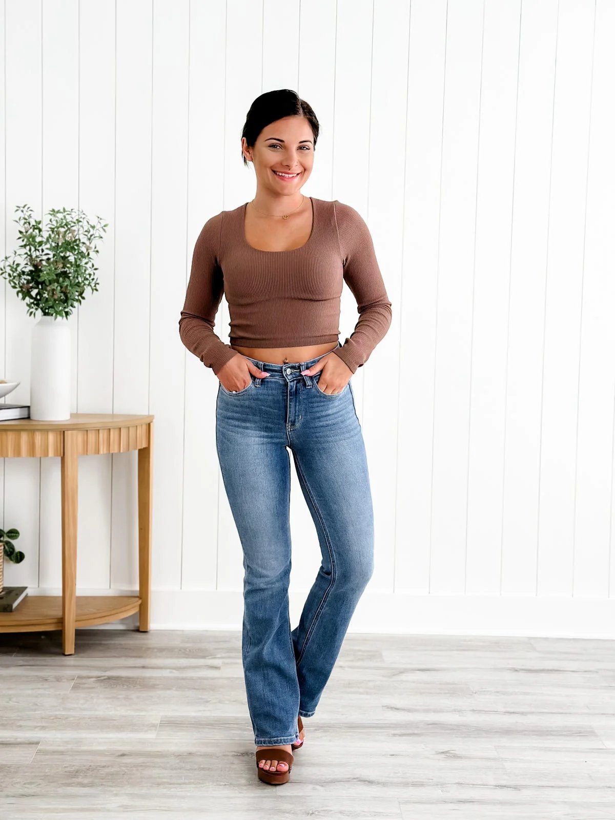 High-waisted trumpet jean