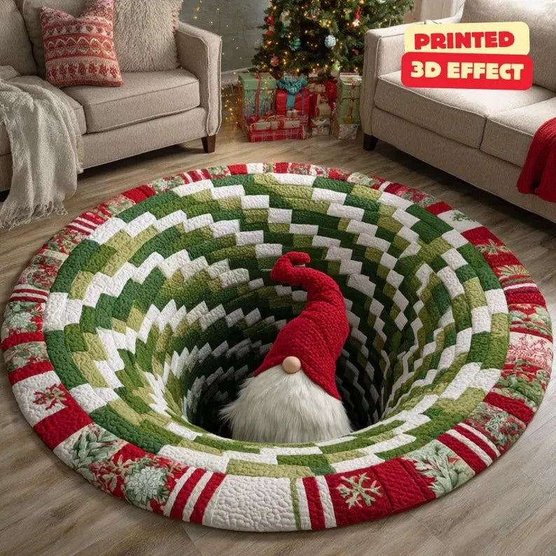 🌀 3D Illusion Christmas Rug 🎄 | Round, Non-Slip & Washable | Decorative Effect