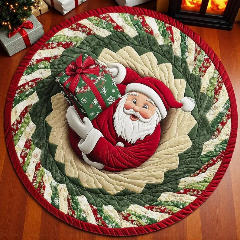 🌀 3D Illusion Christmas Rug 🎄 | Round, Non-Slip & Washable | Decorative Effect