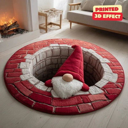 🌀 3D Illusion Christmas Rug 🎄 | Round, Non-Slip & Washable | Decorative Effect