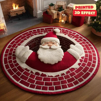 🌀 3D Illusion Christmas Rug 🎄 | Round, Non-Slip & Washable | Decorative Effect