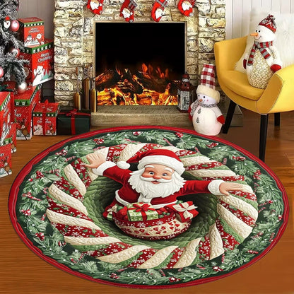 🌀 3D Illusion Christmas Rug 🎄 | Round, Non-Slip & Washable | Decorative Effect