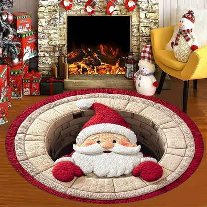 🌀 3D Illusion Christmas Rug 🎄 | Round, Non-Slip & Washable | Decorative Effect