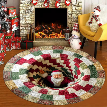 🌀 3D Illusion Christmas Rug 🎄 | Round, Non-Slip & Washable | Decorative Effect