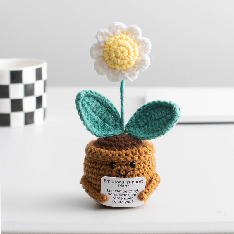 Knitted Artificial Flower Potted Plant Ornament 🌼🧶
