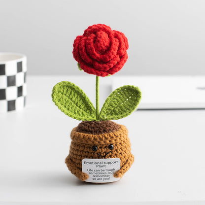 Knitted Artificial Flower Potted Plant Ornament 🌼🧶