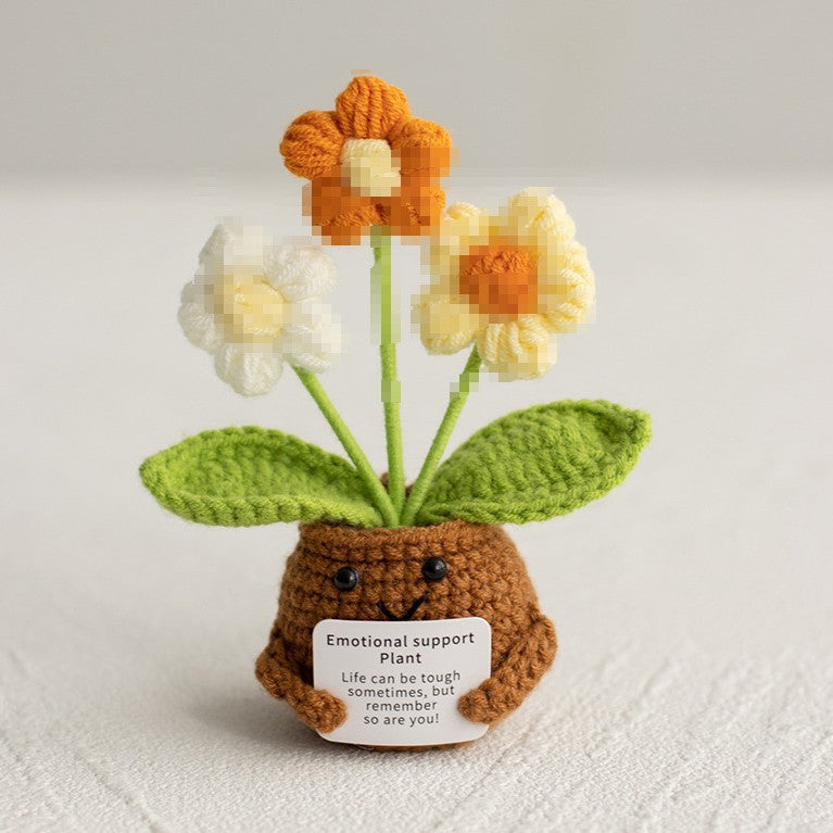 Knitted Artificial Flower Potted Plant Ornament 🌼🧶