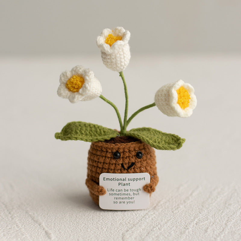 Knitted Artificial Flower Potted Plant Ornament 🌼🧶