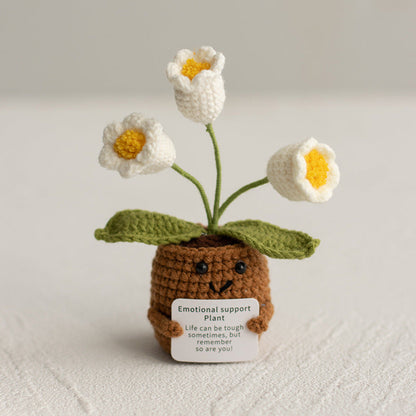 Knitted Artificial Flower Potted Plant Ornament 🌼🧶