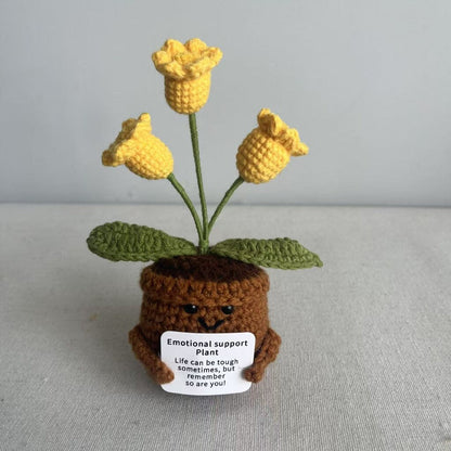 Knitted Artificial Flower Potted Plant Ornament 🌼🧶