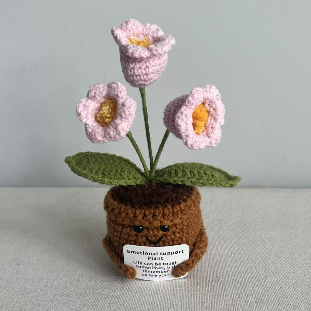 Knitted Artificial Flower Potted Plant Ornament 🌼🧶