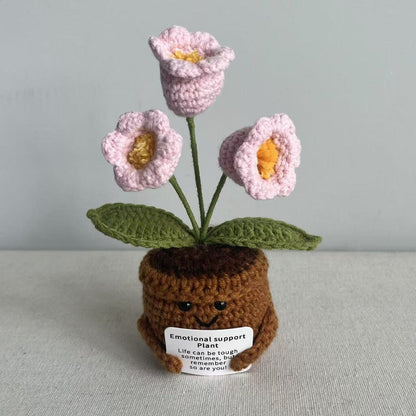 Knitted Artificial Flower Potted Plant Ornament 🌼🧶