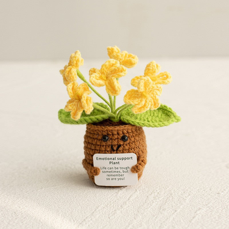 Knitted Artificial Flower Potted Plant Ornament 🌼🧶
