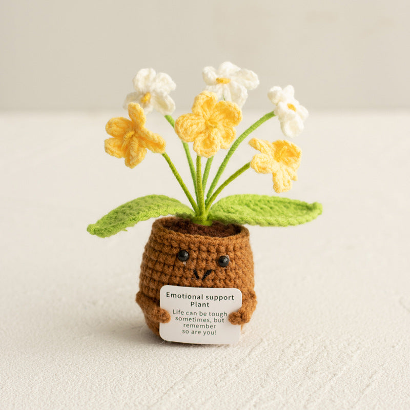 Knitted Artificial Flower Potted Plant Ornament 🌼🧶
