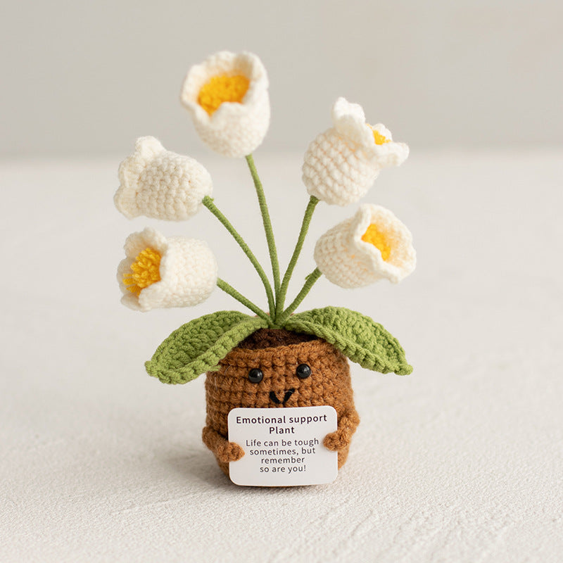 Knitted Artificial Flower Potted Plant Ornament 🌼🧶