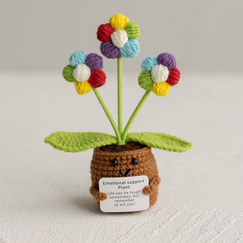 Knitted Artificial Flower Potted Plant Ornament 🌼🧶